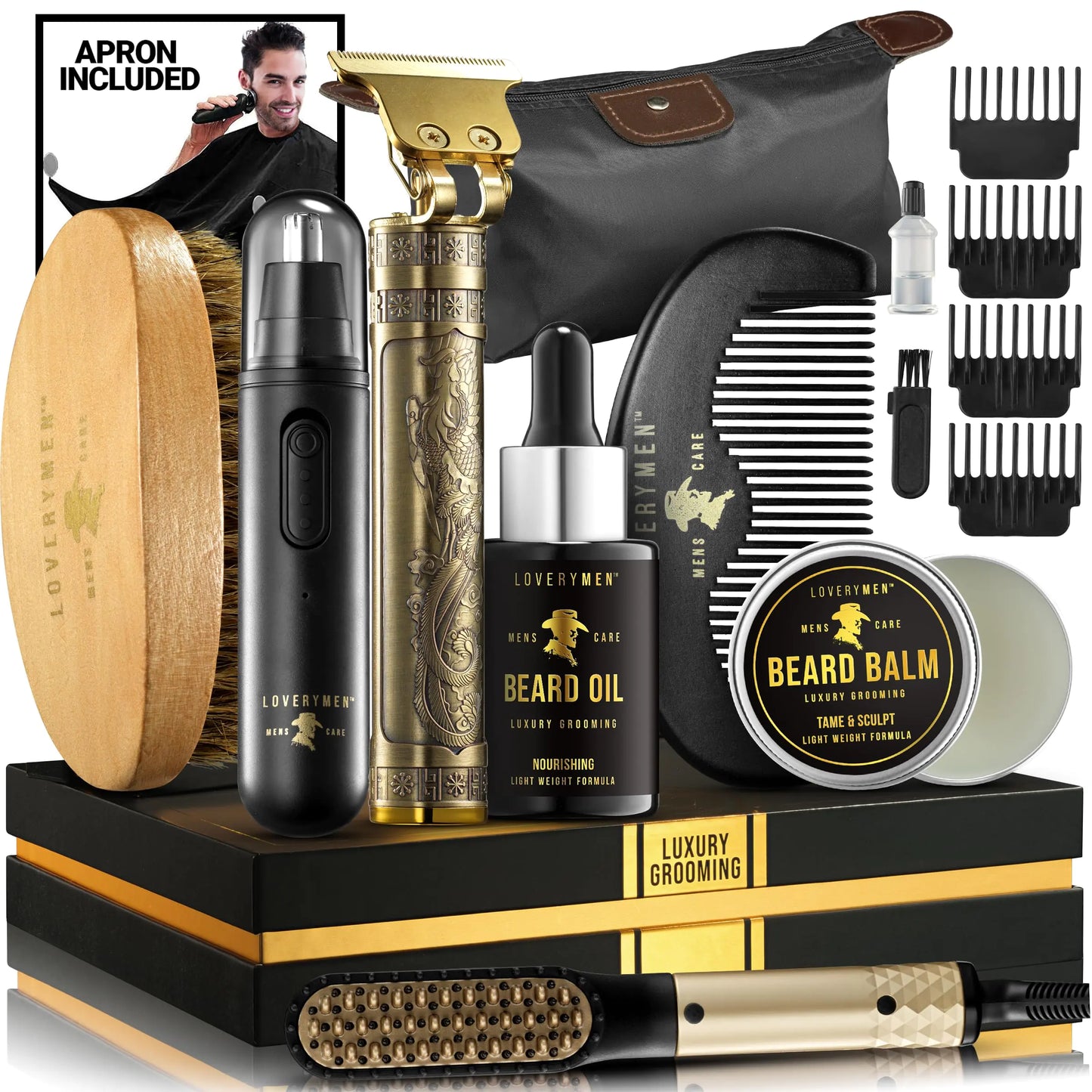 Valentines Day Gifts for Him Gifts for Men Mens Grooming Beard Kit Beard Trimmer Nose Hair Trimmer Hair Straightener Brush Oil Balm & More 15pc Beard Kit for Men Care Mens Gifts Birthday valentines