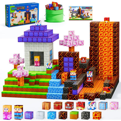 Magnetic Blocks - Build Magnet World Magic Portal Set Magnetic Tiles Building Blocks Toddler Toys STEM Sensory Outdoor Toys for 3+ Year Old Boys & Girls Creative Kids Games Kids Toys-120PCS