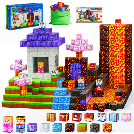 Magnetic Blocks - Build Magnet World Magic Portal Set Magnetic Tiles Building Blocks Toddler Toys STEM Sensory Outdoor Toys for 3+ Year Old Boys & Girls Creative Kids Games Kids Toys-120PCS