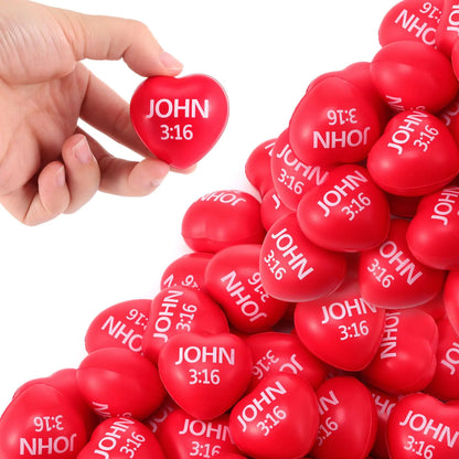 Zubebe 60 Pcs Valentines Day Christian Stress Balls Bulk John 3: 16 Heart Stress Balls 1.57 Small PU Foam Religious Relief Balls for Kids Adults Easter Jesus Valentine Gifts Christian Party Favors valentines