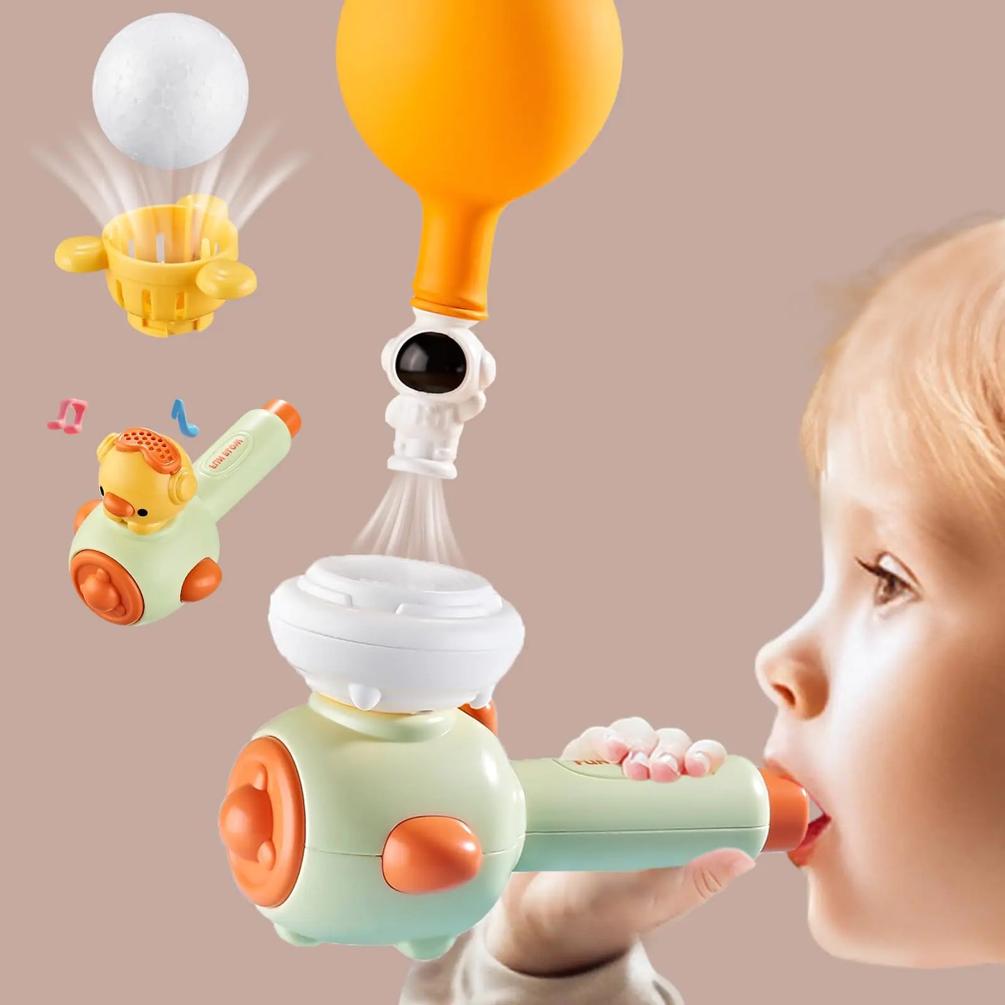 ARHEQI Breathing Exerciser Toys for Kids Sensory Toys with Whistle Floating Blow Pipe Balls Balloon Launcher Toy Blow Toys Autism Toys - Green