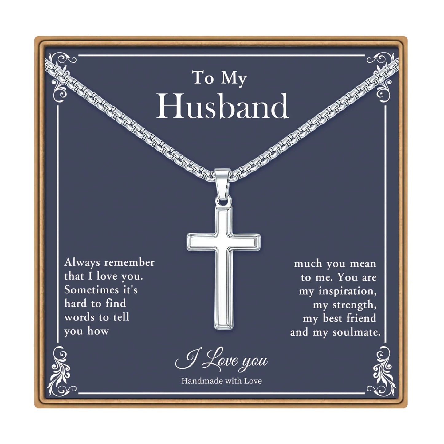 Ieftop Cross Necklace Gifts for Husband Stainless Steel Silver Religious Gifts Cross Necklace for Men Husband Gifts Fathers Valentines Day Gifts for Him Anniversary Birthday Gifts for Husband valentines