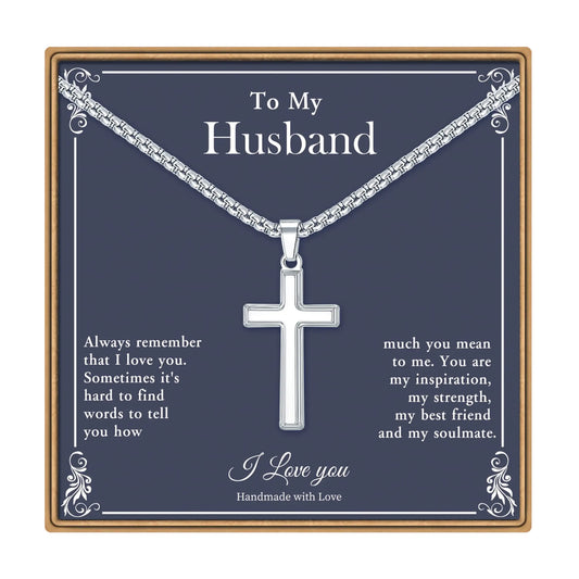 Ieftop Cross Necklace Gifts for Husband Stainless Steel Silver Religious Gifts Cross Necklace for Men Husband Gifts Fathers Valentines Day Gifts for Him Anniversary Birthday Gifts for Husband valentines