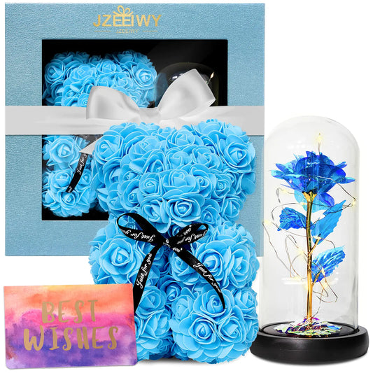JZEEIWY Flower Rose Bear for MomPerfect Birthday Romantic Gift for Wife Daughter Girlfriend Friend HerLight up Rose in Glass Dome for Birthday Anniversary Mothers Day Valentines Day valentines