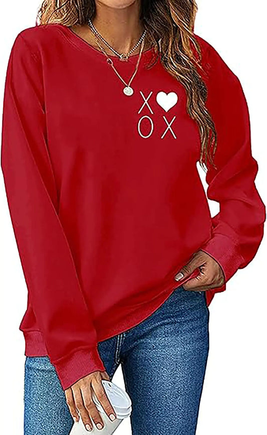 LYEIAO Valentines Day Sweatshirt for Women Love Heart Graphic Shirt Casual Valentines Gifts Long Sleeve Pullover Tops(Red6M) valentines
