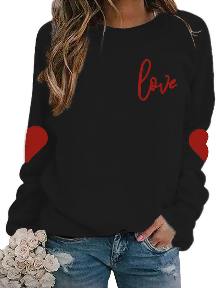 AIIWEIS Valentines Day Sweatshirt Women Love Heart Grahic Long Sleeve Shirt Casual Valentines Gifts Pullover Tops Black valentines