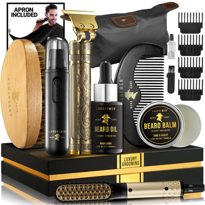 Valentines Day Gifts for Him Gifts for Men Mens Grooming Beard Kit Beard Trimmer Nose Hair Trimmer Hair Straightener Brush Oil Balm & More 15pc Beard Kit for Men Care Mens Gifts Birthday valentines