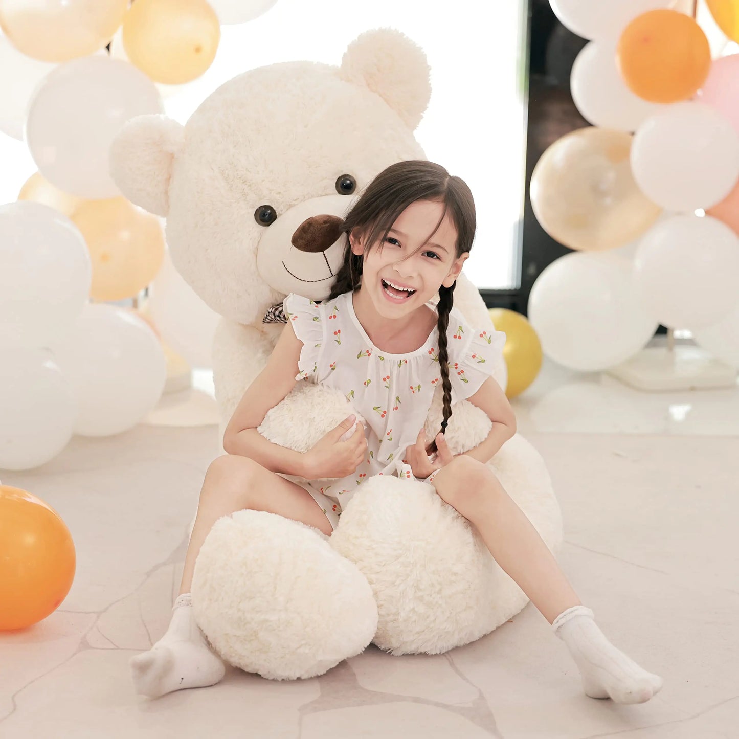 Poutmac 55 inch Giant Teddy Bear Stuffed Animal White Big Plush Teddy Bear Valentines Gift for Girlfriend Soft Stuffed Bear Animals for ChristmasBirthdayMothers Day valentines