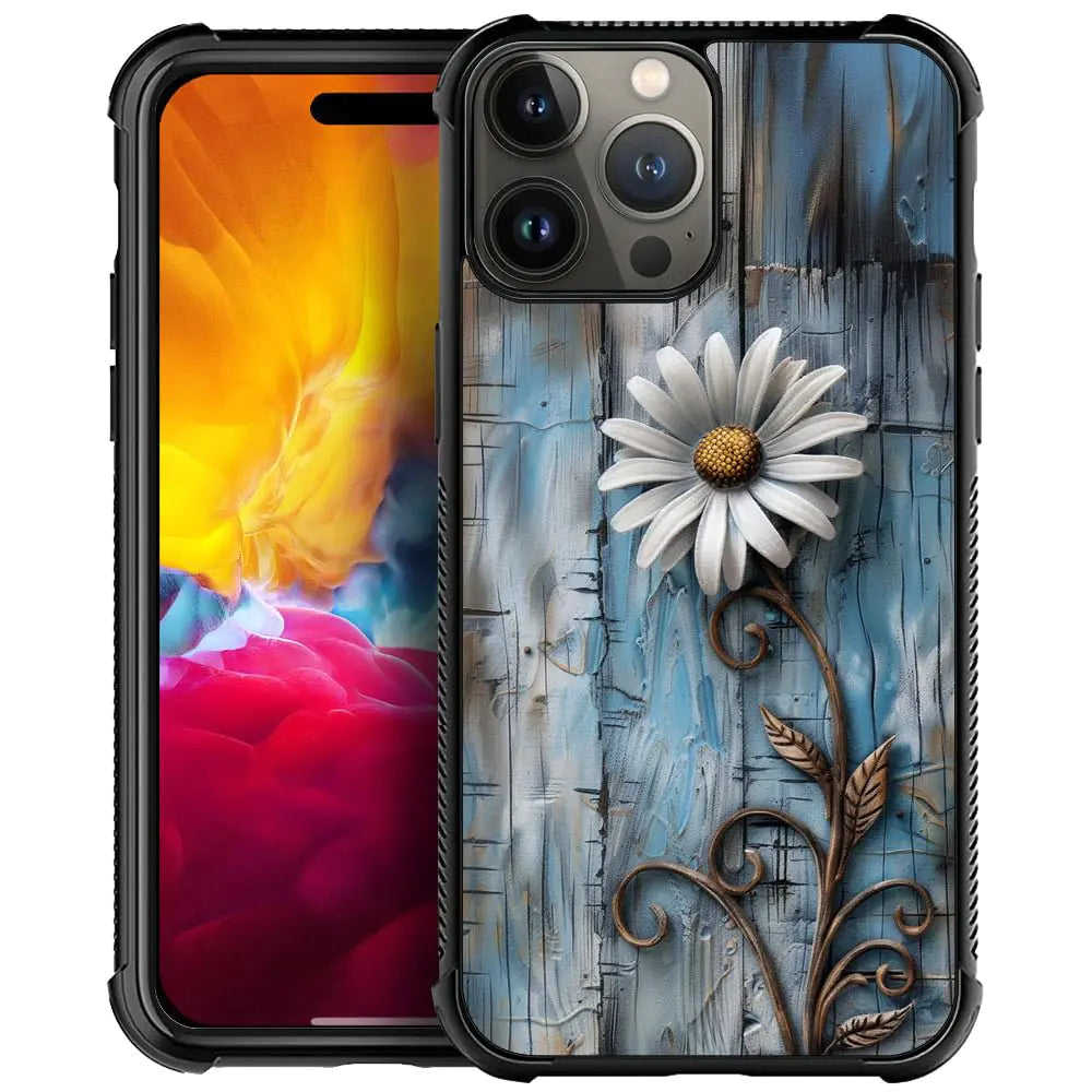 CARLOCA Compatible with iPhone 14 Pro Max CaseWood Grain Daisy Flowers Case for iPhone 14 Pro Max for Men WomanAnti-Scratch Soft TPU Pattern Design Case for Case for iPhone 14 Pro Max 6.7-in