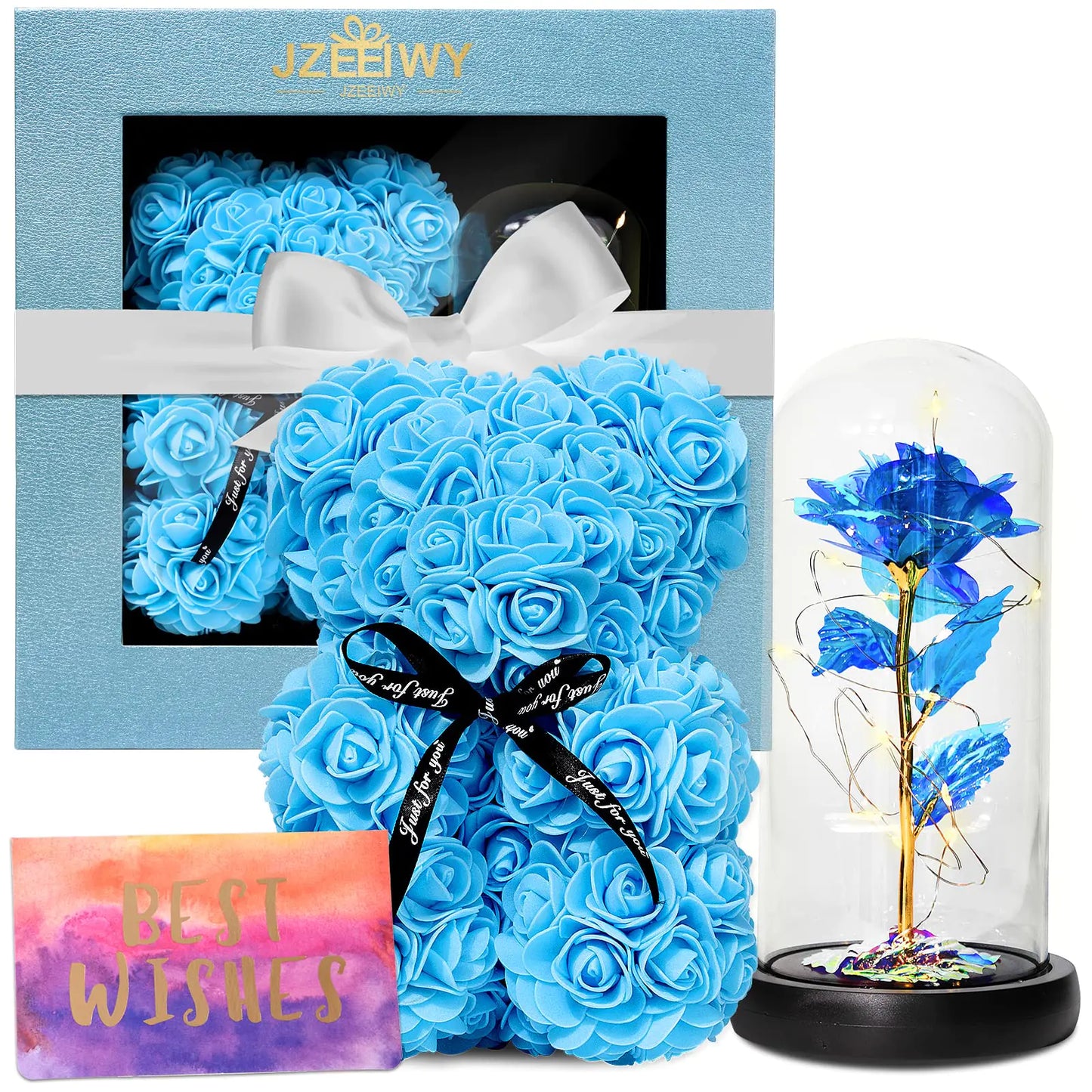 JZEEIWY Flower Rose Bear for MomPerfect Birthday Romantic Gift for Wife Daughter Girlfriend Friend HerLight up Rose in Glass Dome for Birthday Anniversary Mothers Day Valentines Day valentines