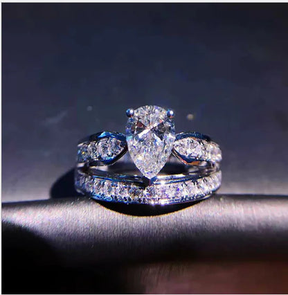Water Drop Ring with Diamond, Double Layer Crown Design