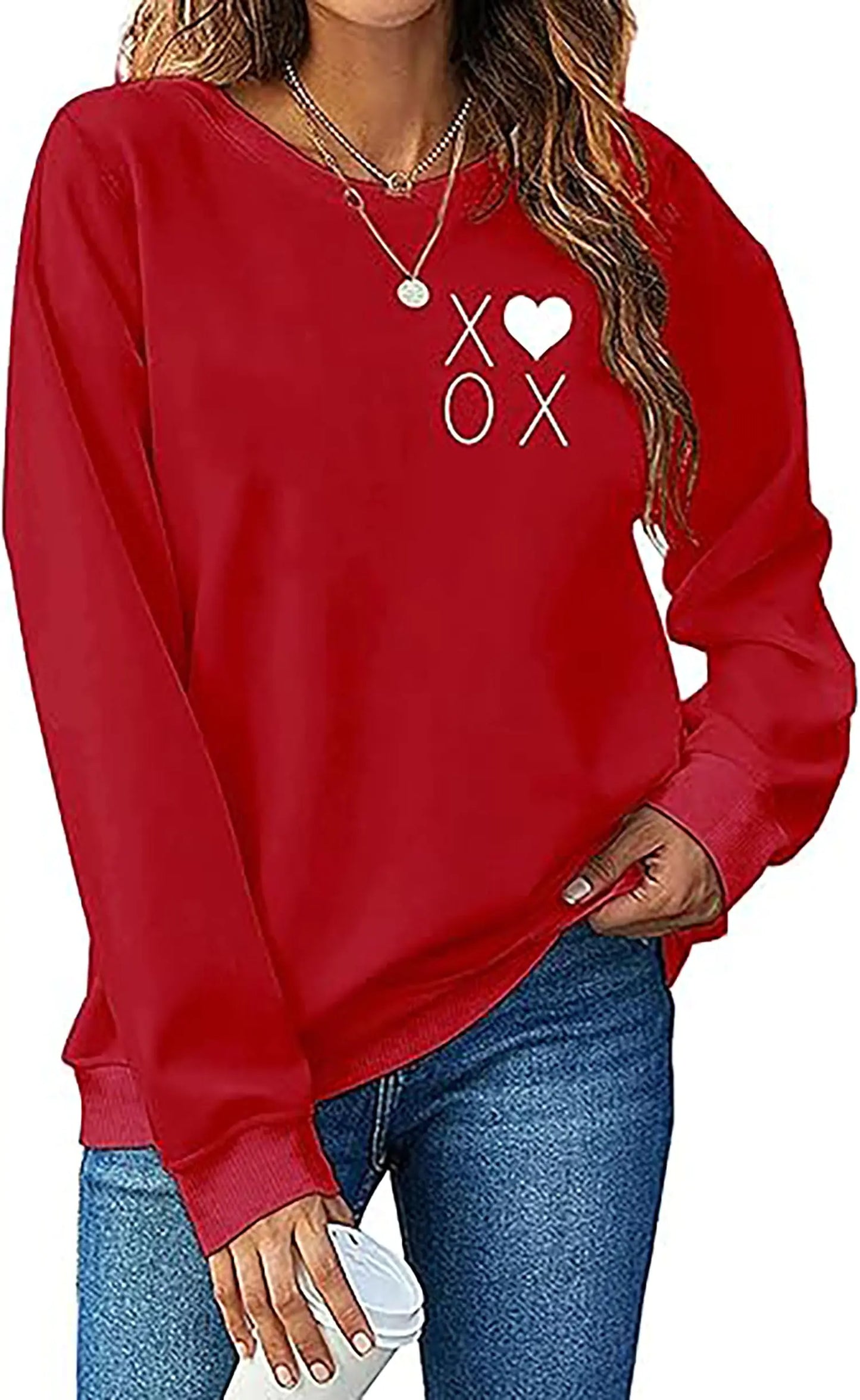 LYEIAO Valentines Day Sweatshirt for Women Love Heart Graphic Shirt Casual Valentines Gifts Long Sleeve Pullover Tops(Red6M) valentines