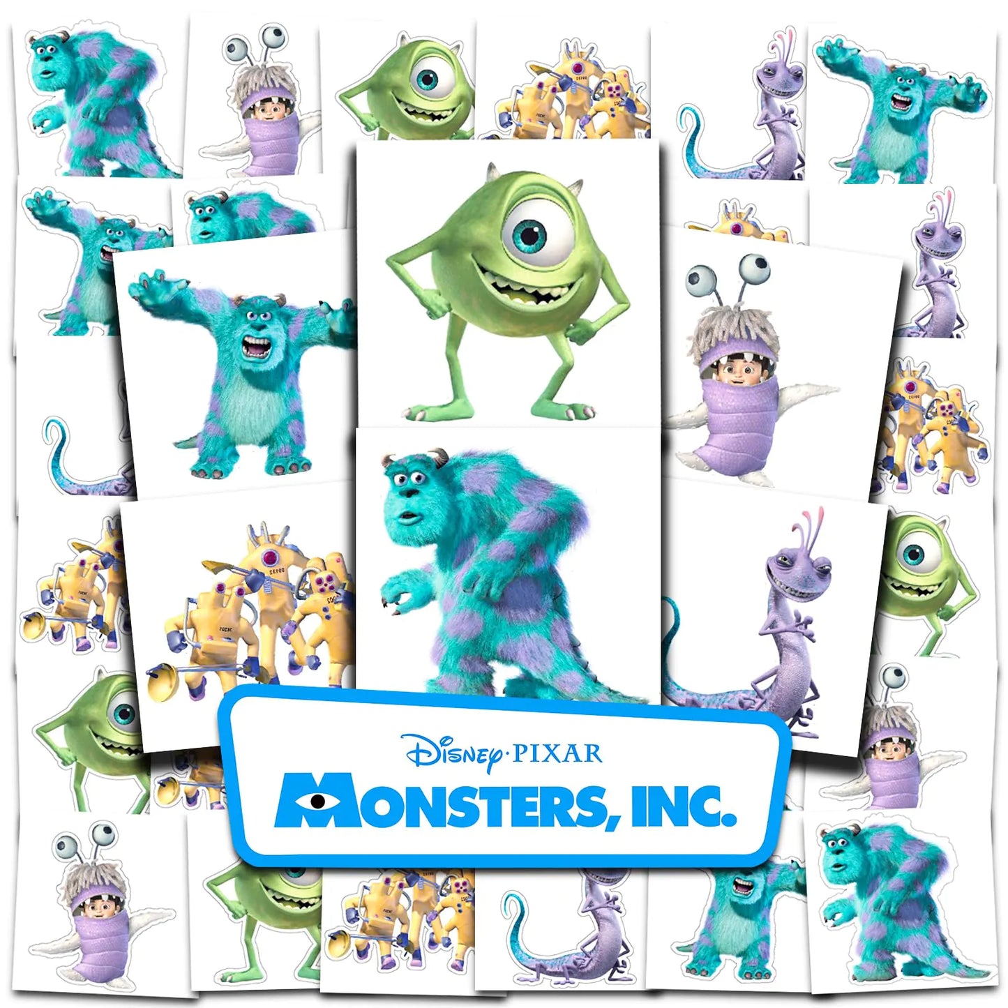 Disney Monsters Inc Tattoos Party Favors Bundle ~ 72 Perforated Individual 2" x 2" Monsters Inc Temporary Tattoos for Kids Boys Girls (Monsters Inc Party Supplies)