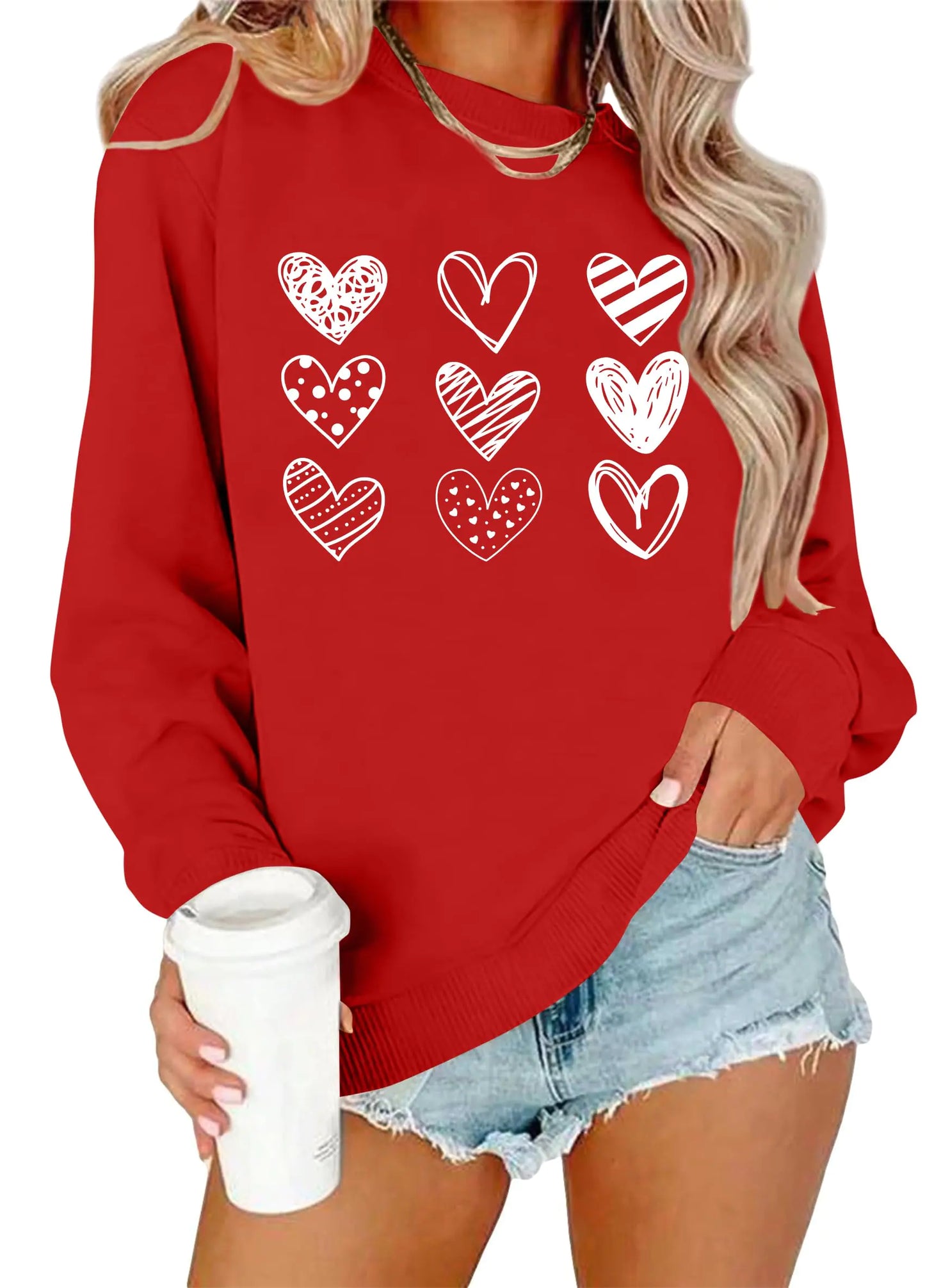 CAZYCHILD Valentines Day Sweatshirt for Women: Love Heart Graphic Long Sleeve Valentine Pullover Top Casual Valentines Gifts Red valentines