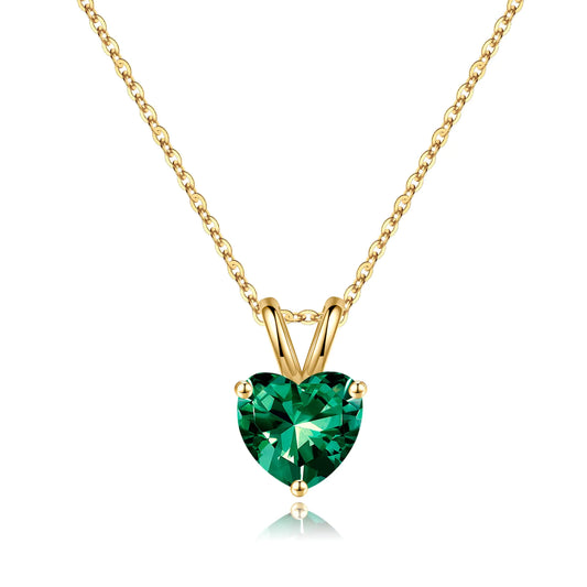 SMILEST Christmas Gifts for Women Birthstone Necklace Heart Created Emerald Necklace Rhodium Plated 925 Sterling Silver May Birthstone Necklace Birthstone Necklace Birthday Gifts for Women Mom Wife valentines