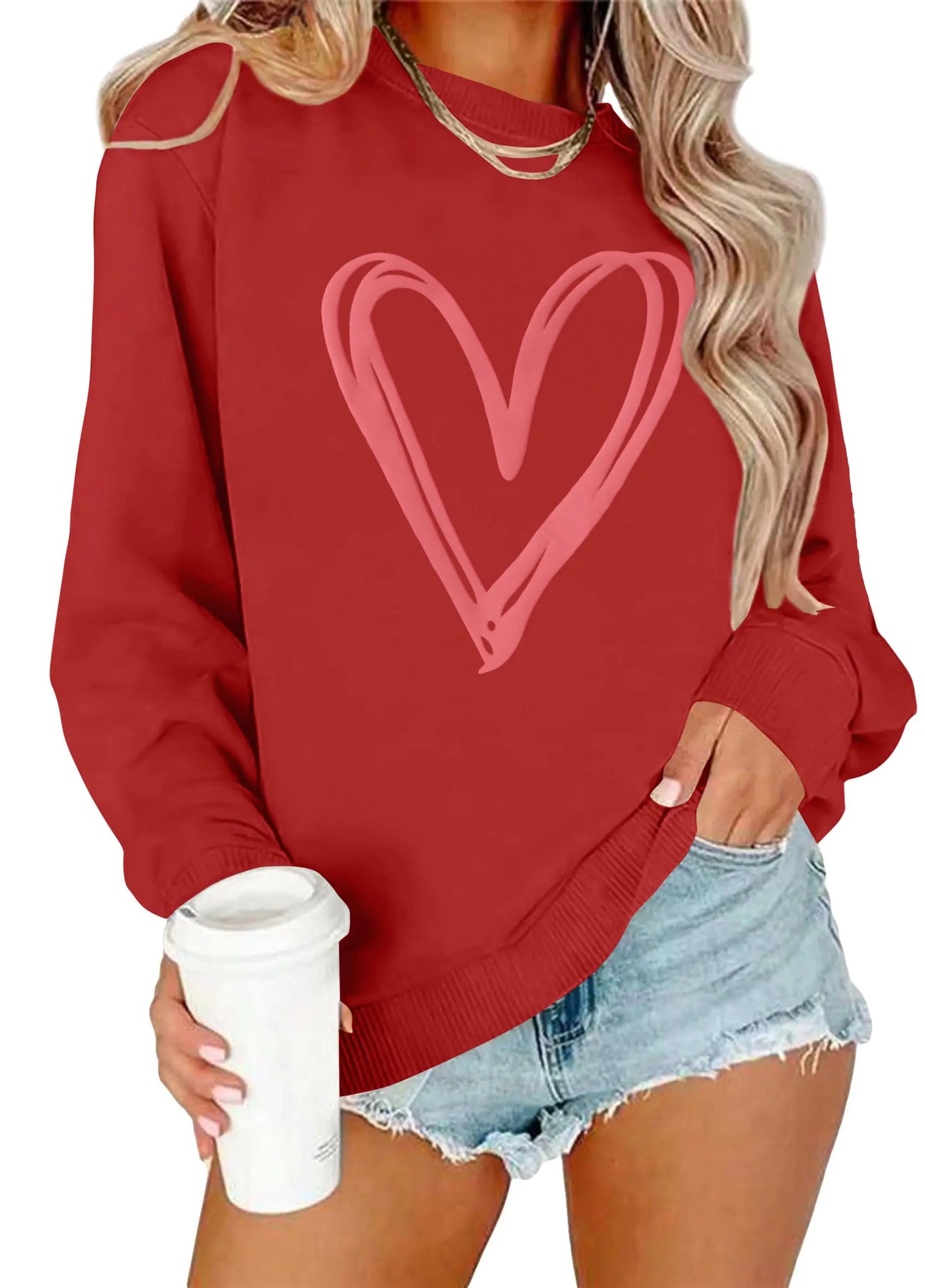 LAZYCHILD Valentines Day Sweatshirt Women: Valentine Shirts Heart Graphic Shirt Valentine Gifts Long Sleeve Tops Red valentines